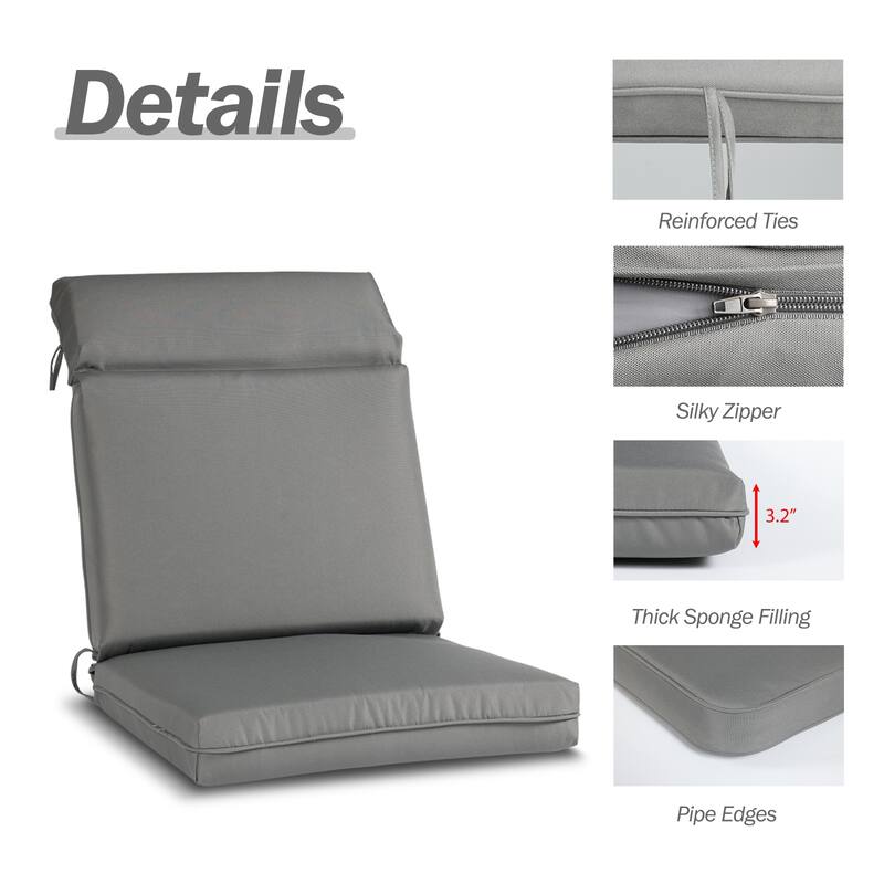 Aoodor 4Pcs Outdoor High Back Dining Chair Cushion Set 44''x21''x3.2''