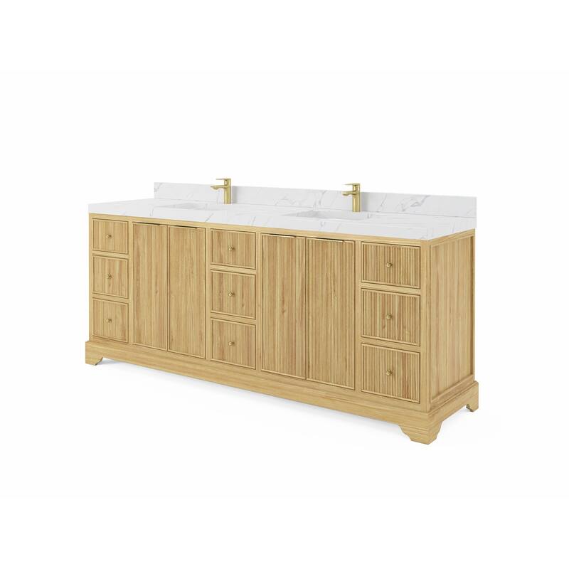 Willow Collections 84 in. W x 22 in. D Austin Solid Teak Wood Double Sink Bathroom Vanity with Countertop