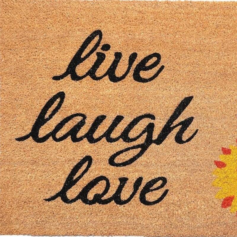 HomeRoots 24" X 36" Brown Black And Yellow Floral Live Laugh Love Outdoor Coir Door Mat - 24.00' X '36.00