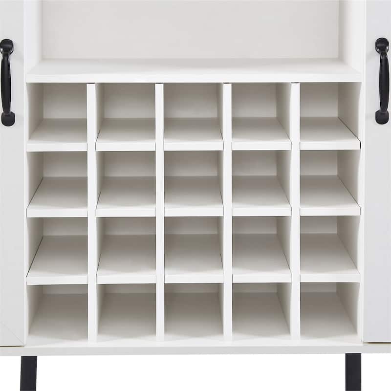 Faux Rattan Barn Door Wine Cabinet with Wine Rack and Wine Glass Rack