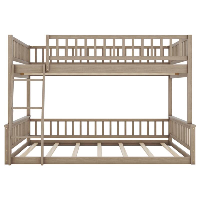 Full XL over Queen Wood Bunk Bed with Ladder and Guardrails