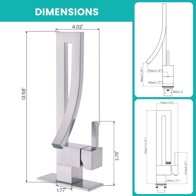 13.58"H Solid Brass Creative Design Bathroom Vessel Sink Faucet with Waterfall Spout