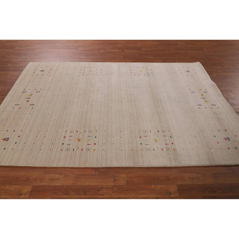 Tribal Gabbeh Indian Area Rug Hand-Knotted Modern Wool Carpet - 5'3"x 7'9"