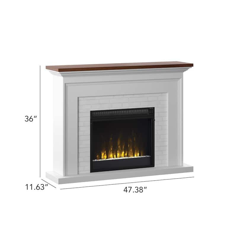 Farmhouse Wall Mantel with 23" Fireplace with Faux Brick Surround, White