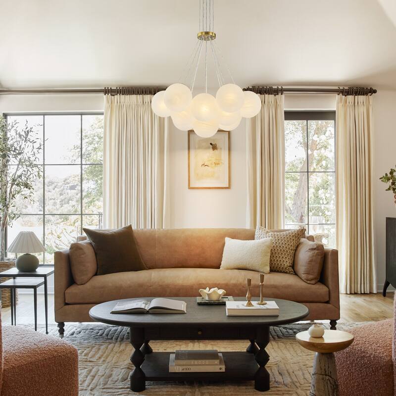 13-Light Modern Gold Linear Textured Glass Globe Bubble Chandelier - 25.5 in. W x 64.9 in. H