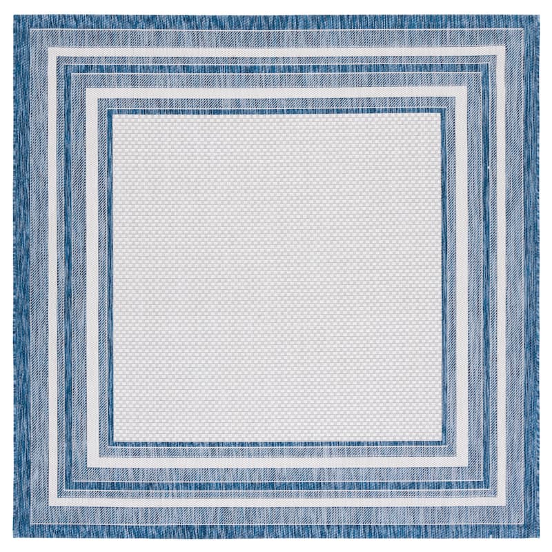 SAFAVIEH Courtyard Vickie Indoor/ Outdoor Waterproof Patio Backyard Rug - 7'10" Square - Ivory/Navy