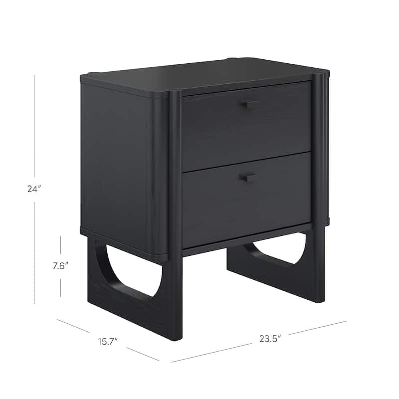 Solace Mid Century Modern 2-Drawer Nightstand with Solid Wood Frame and Rounded Details