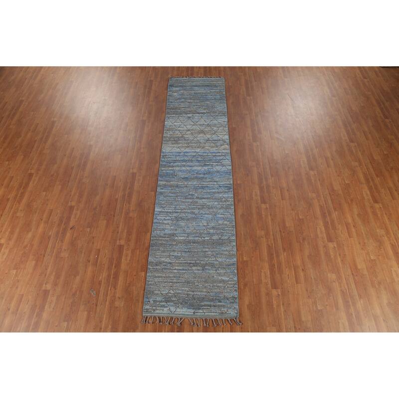 Trellis Moroccan Oriental Runner Rug Handmade Wool Carpet - 3'0"x 12'4"