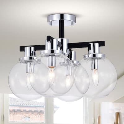 Hersilia Semi Flush Mount Ceiling Light Modern-Globe Style Chrome Polished and Matte Black Finish 4-Light - N/A