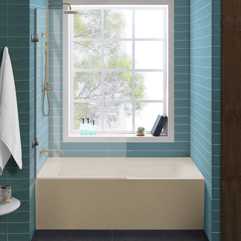 Swiss Madison Voltaire, Acrylic White, Alcove, Integral Armrest, Bathtub with Apron - 54x30 Left - Bisque