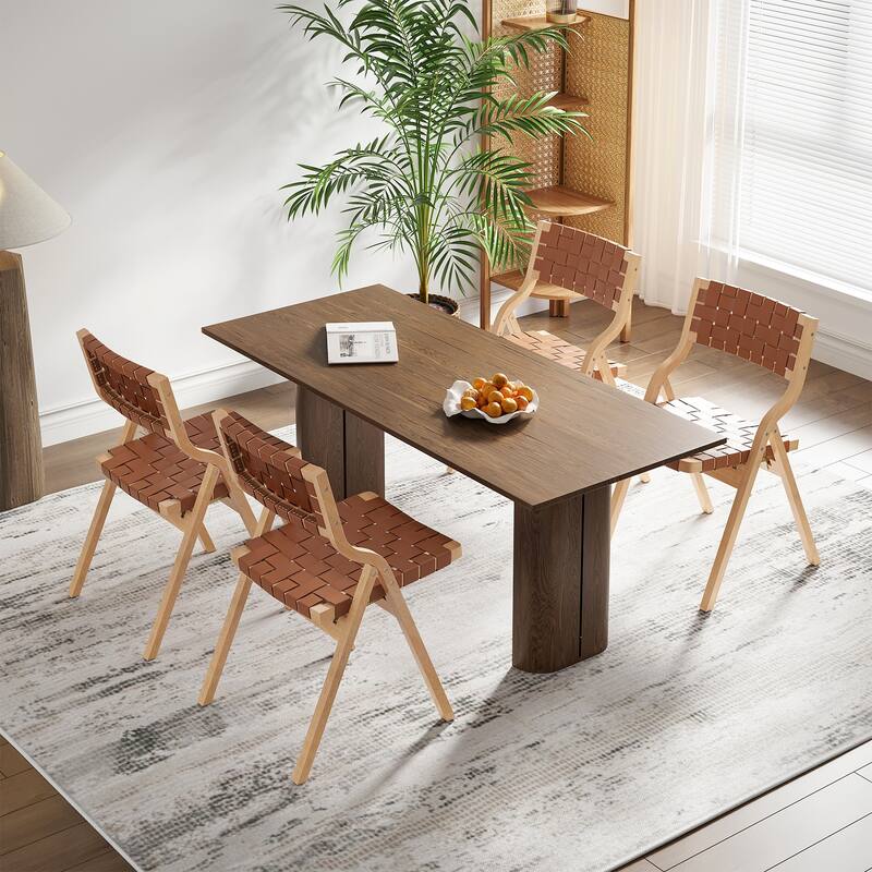 Wood Folding Chairs Set of 2, Wooden Indoor Stackable Dining Chairs for Kitchen & Dining Room Chair Woven Seat