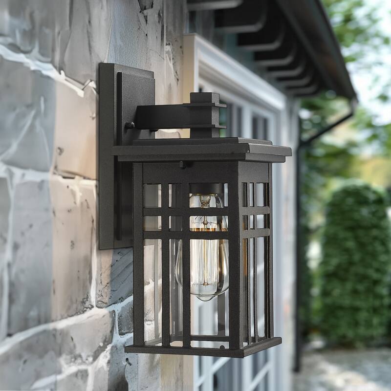 Outdoor Wall Lantern in Black/White Finish,Wall Sconce Lantern with Clear Glass