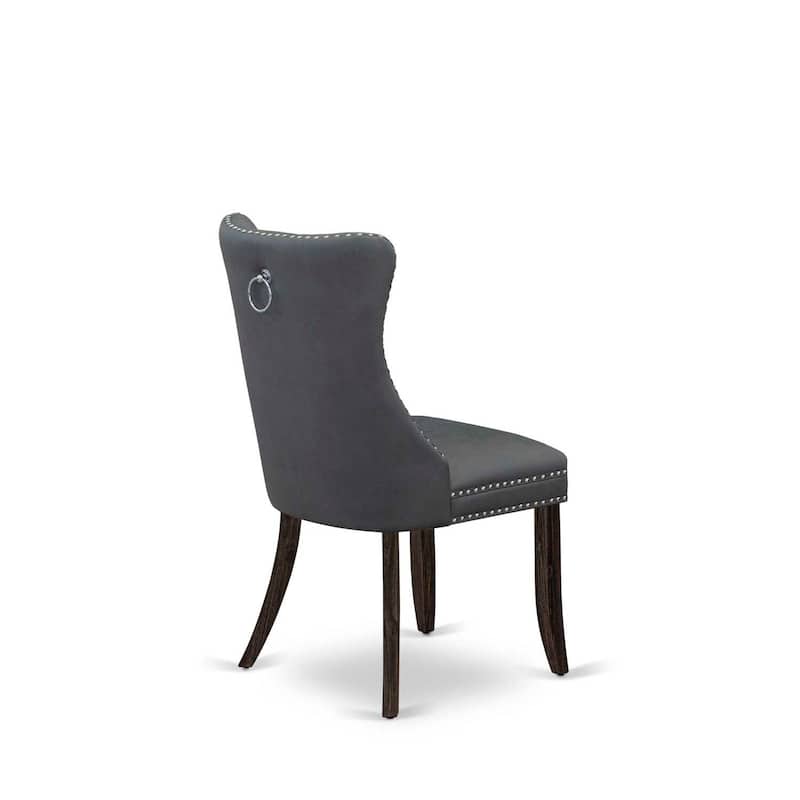 Modern Parson Dining Chairs - Faux Leather Padded Set of 2 - Gray Nailhead Trim