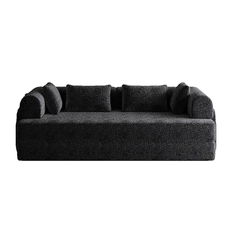 Chenille Floor Lounge Couch Convertible Sleeper Sofa Bed Folding Mattress with Cylindrical Pillow, Side Pocke and Metal Frame