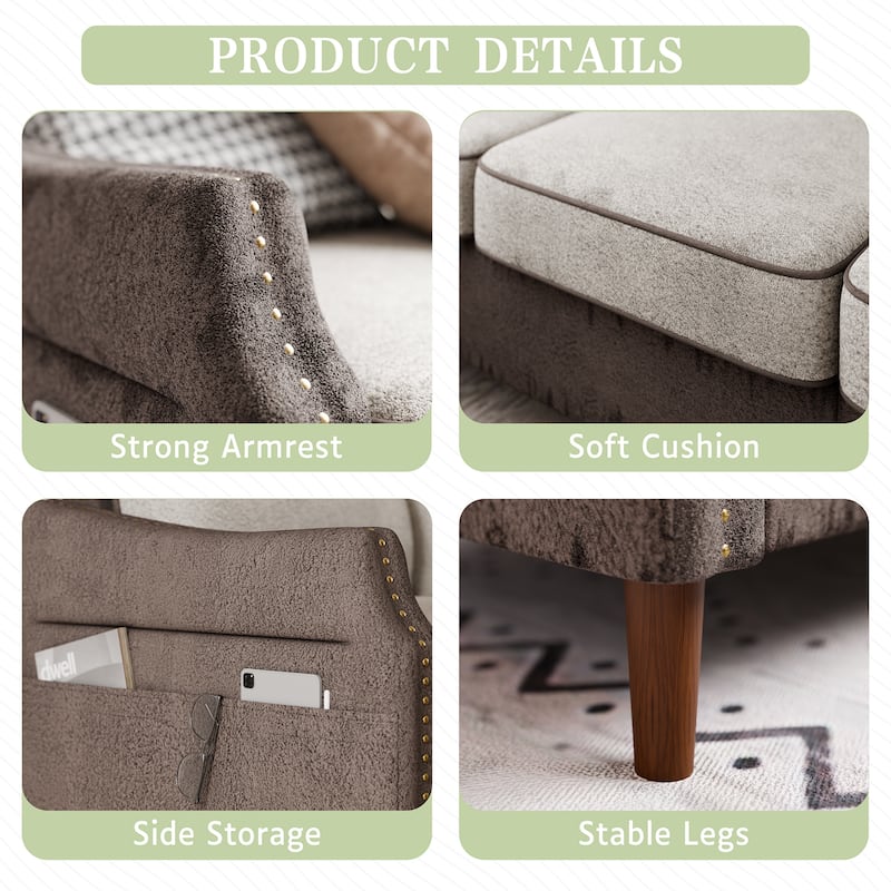 Futzca 78” L Shaped Sofa Couch with Ottoman and Side Storage Bag