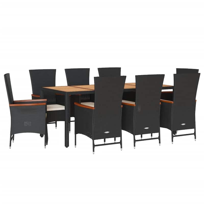 vidaXL Patio Dining Set with Cushions Outdoor Furniture Black Poly Rattan - 35.4 x 74.8 x 29.5