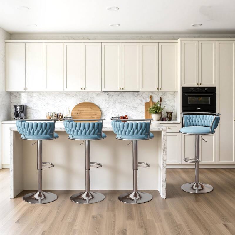 4 Set Modern Velvet Adjustable Swivel Bar Stools with Metal Frame