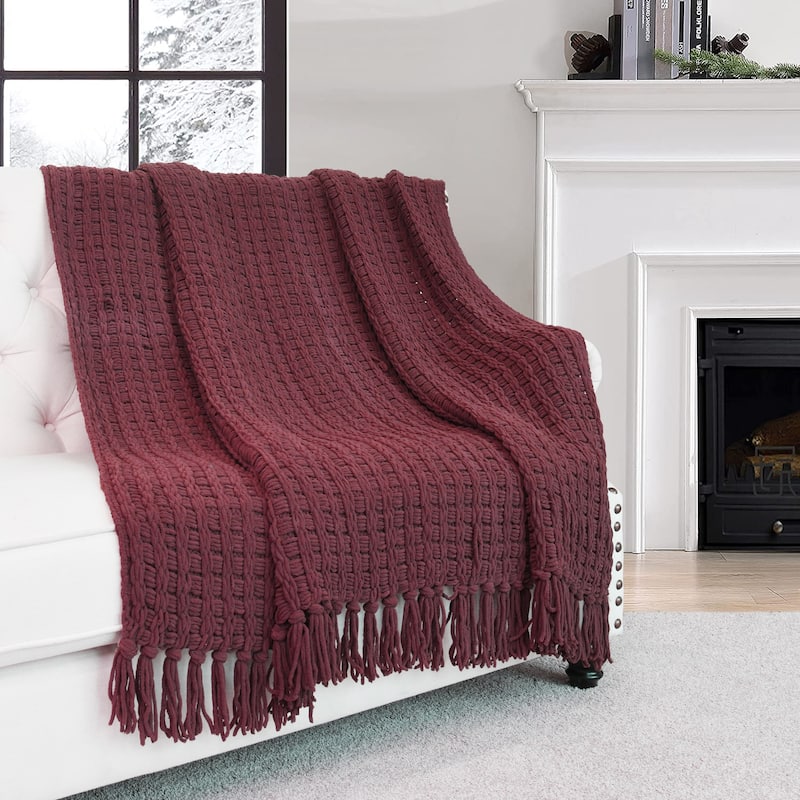 Space Yarn Solid Color Knitted Throw Blanket