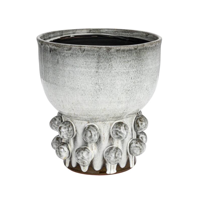 Terra-cotta Footed Vase with Raised Dots and Reactive Glaze