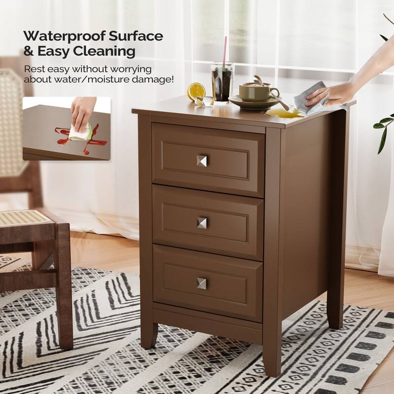 Three Drawer White Nightstand