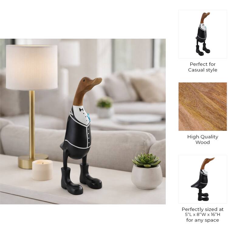 Decorative Wooden Wedding Duck Figurine Sculpture - 16.0"