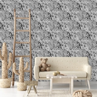 Black and White Wallpaper with Tigers Peel and Stick and Prepasted ...