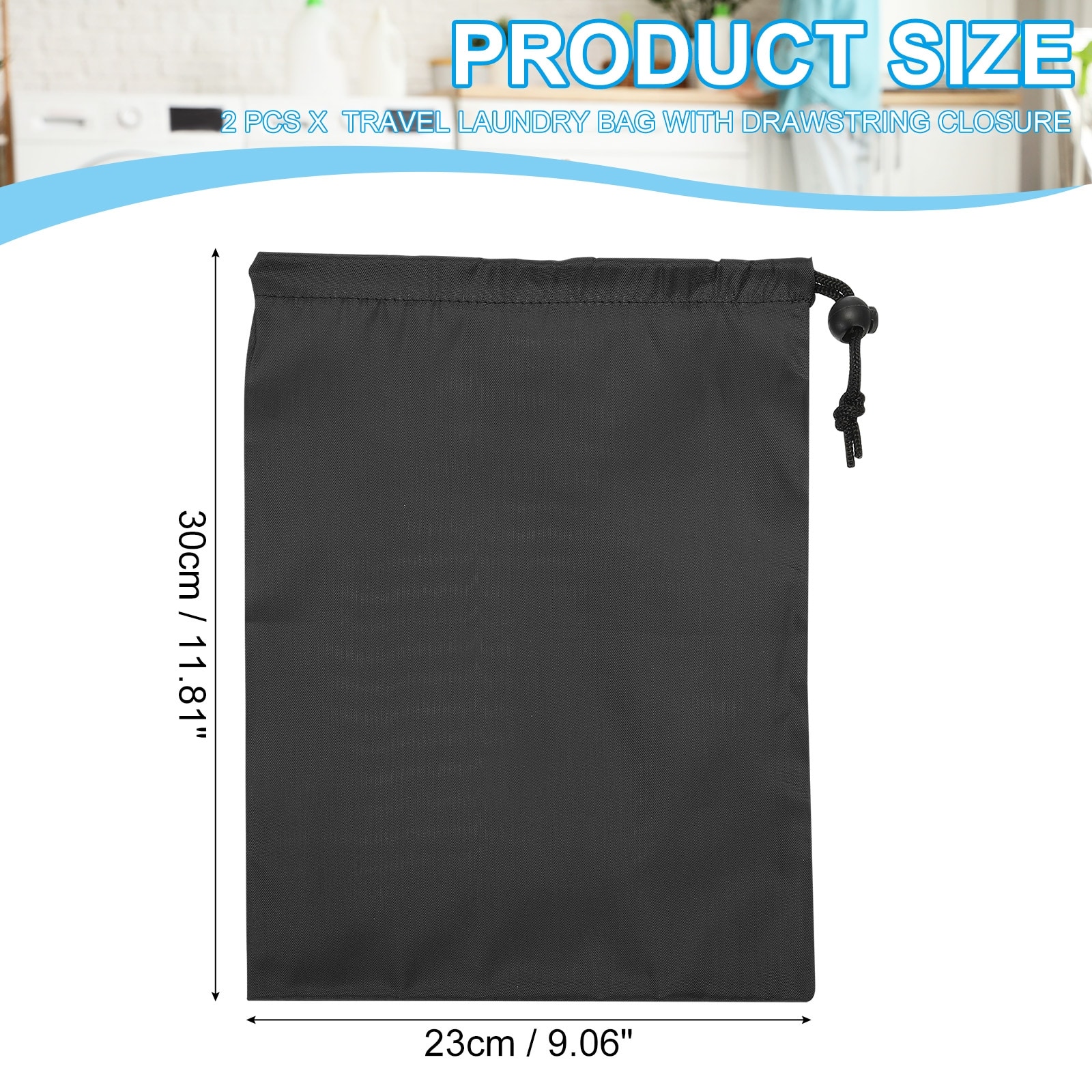 2Pcs 12"x9" Polyester Laundry Bag Travel with Drawstring Closure - 30 x 23 cm