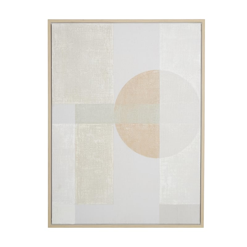 Canvas Geometric Mid Century Modern Shape Framed Wall Art with Pink and Sage Accents - Cream - Roche River Decor - 36"W, 47"H - Circles and Rectangles