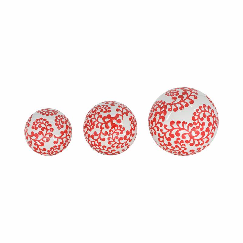 Sagebrook Home Ceramic Decorative Orbs Set - Enhance Your Space with Elegant Home Accents, Ideal for Stylish Interiors - 6" x 6" x 6" - Red
