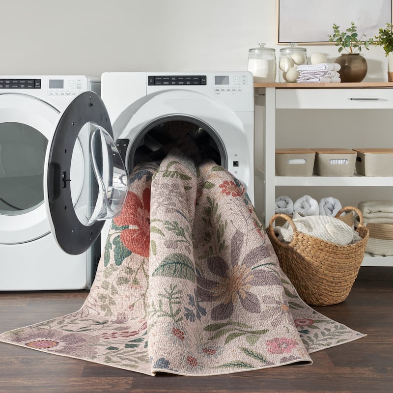 Nourison Washables Indoor Pink Floral Area Rug