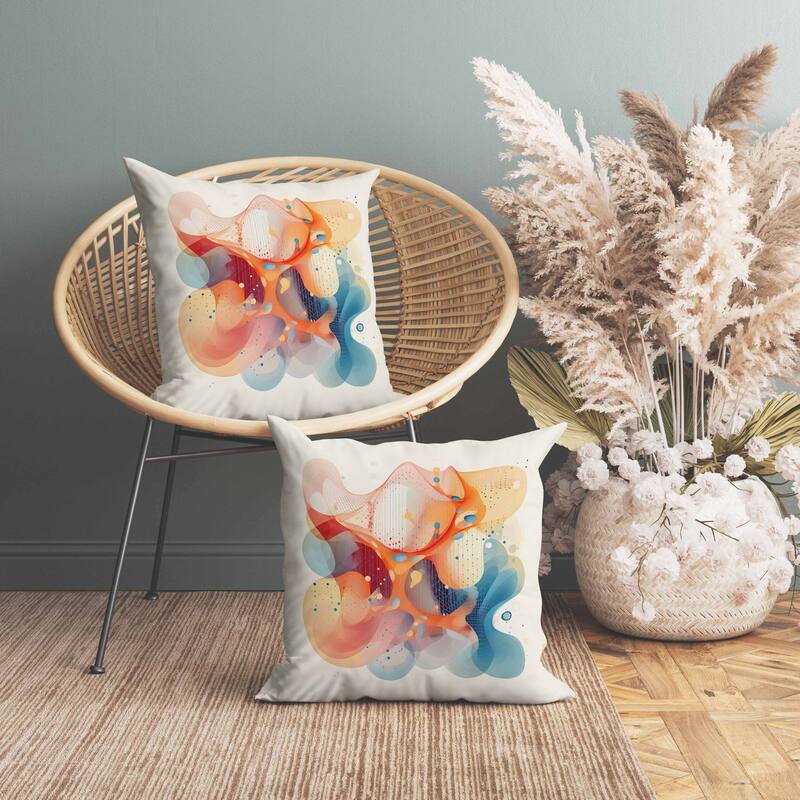 Whimsical Waves Faux Suede Reversible Throw Pillow Orange and Blue