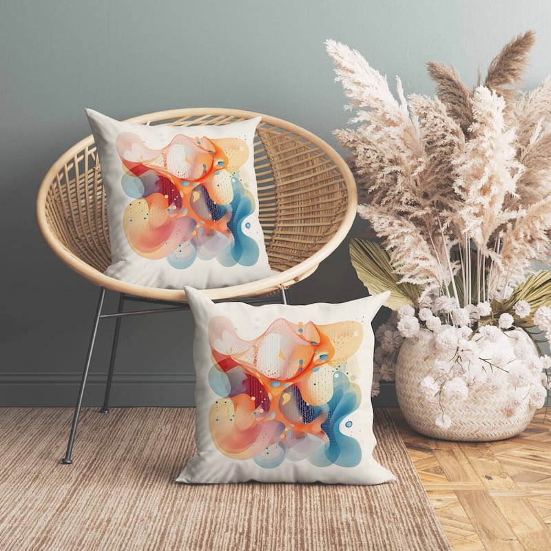 Whimsical Waves Indoor/Outdoor Reversible Throw Pillow Orange and Blue