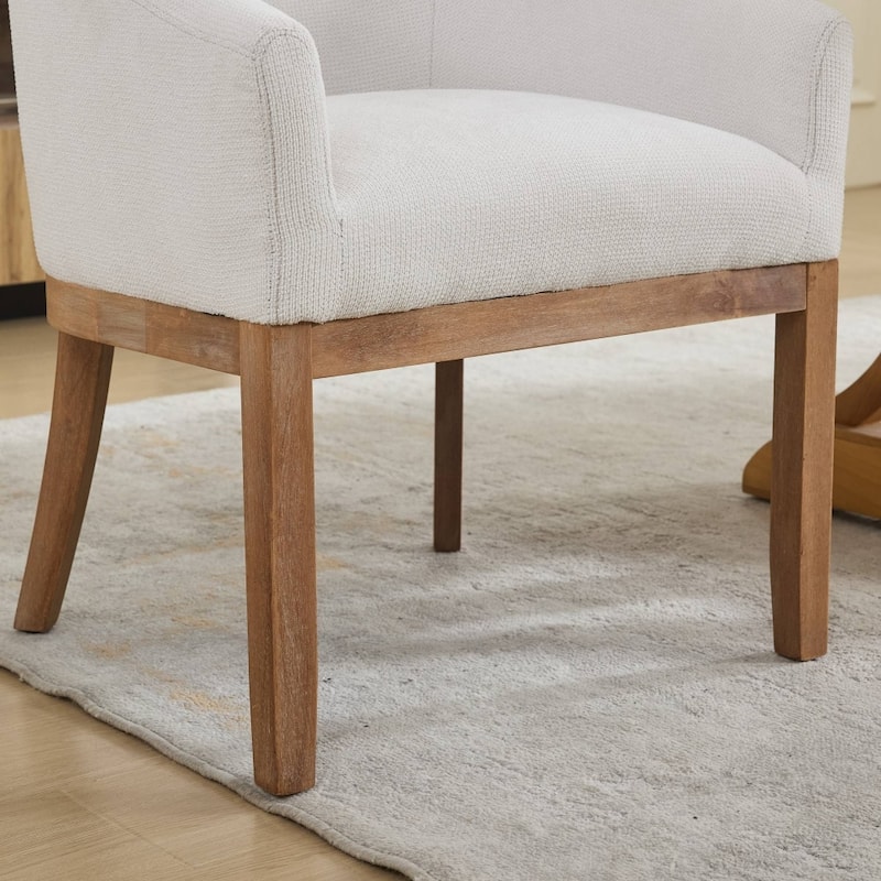 Mid-Century Modern Linen Upholstered Barrel Dining Chairs with Arms
