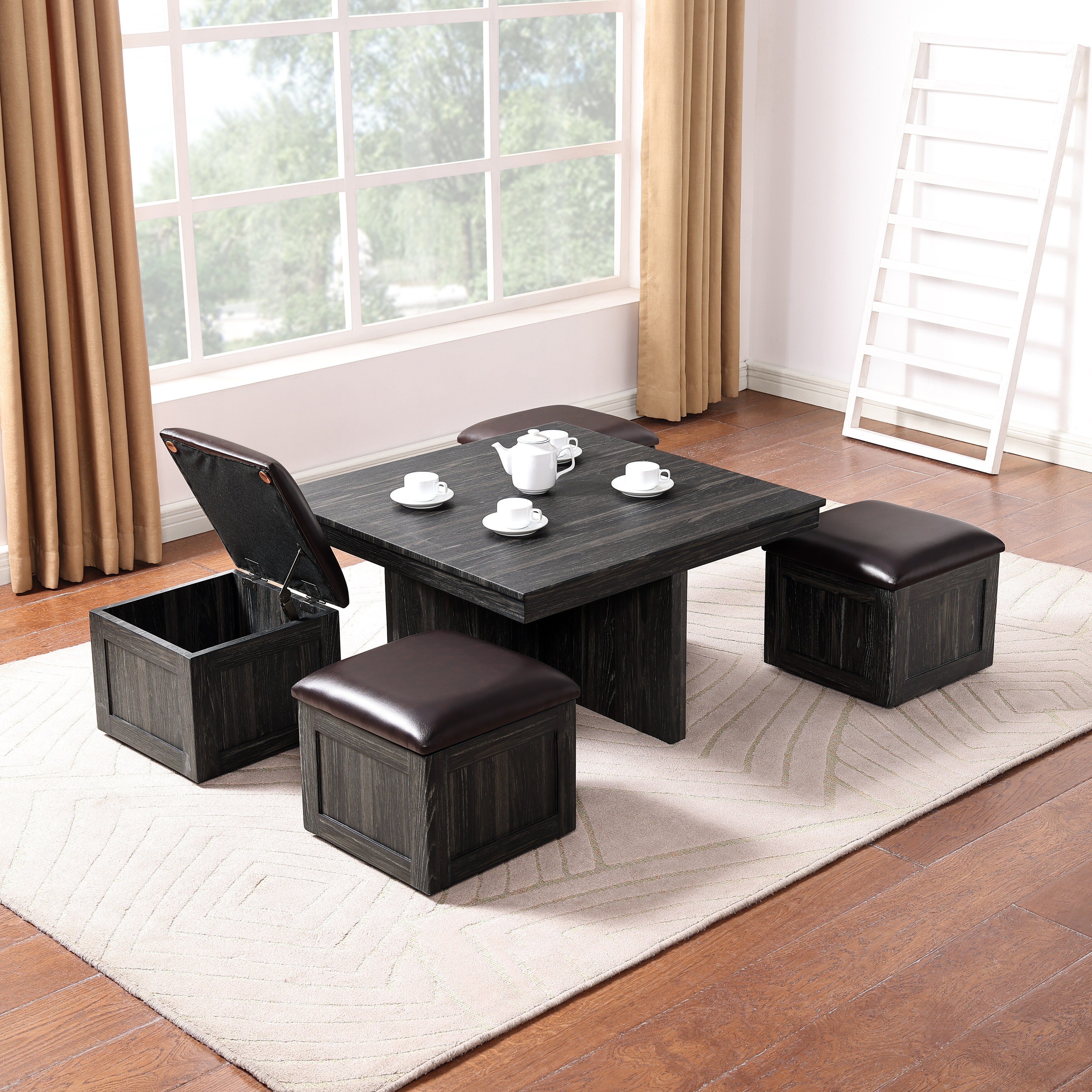 Coffee Table with 4 Storage Ottomans Space Saving Dining Table