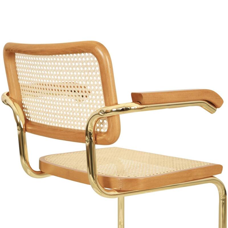 Breuer Chair Company Marcel Breuer Cesca Cane Cantilever Armchair Arm Chair w/ Brass Steel Frame (Various Wood & Cane Colors)