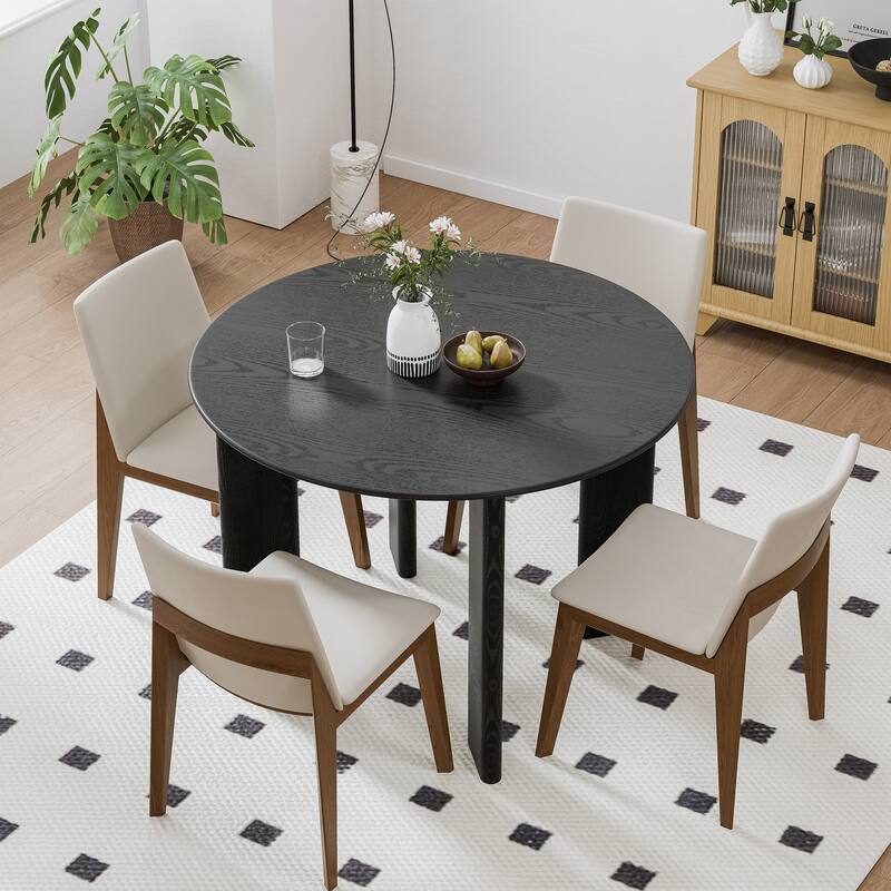 Solid Wood Farmhouse Dining Table Round Wood Top for Modern Dining Rooms & Family Gatherings - 42"x42" - Black