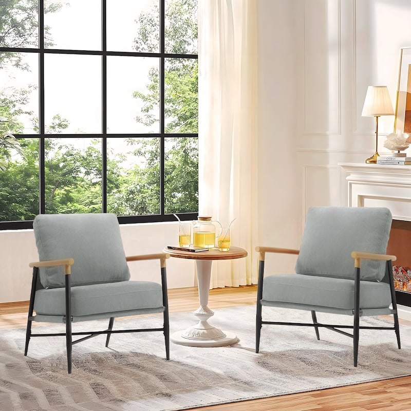 Industrial Upholstered Accent Chair Club Chair with Metal Frame - 2-Piece - Light Gray Chenille
