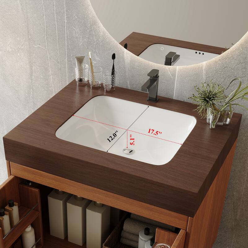 Free-standing Bathroom Vanity with Faux Marble Top & Ceramic Sink, 30" Double Door Storage Cabinet, Waterproof Engineered Wood