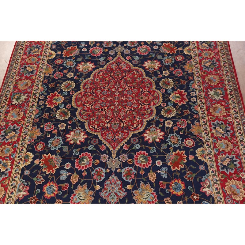 Navy Blue Vegetable Dye Tabriz Persian Large Rug Handmade Wool Carpet - 10'9" x 17'1"