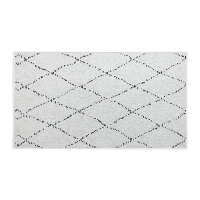 SussexHome Non-Skid Ultra-Thin Area Rugs for Laundry Room, Entryway, Bathroom and Kitchen - Washable Multipurpose Floor Mat - 24x44 inch - Moroccan Trellis-Ivory