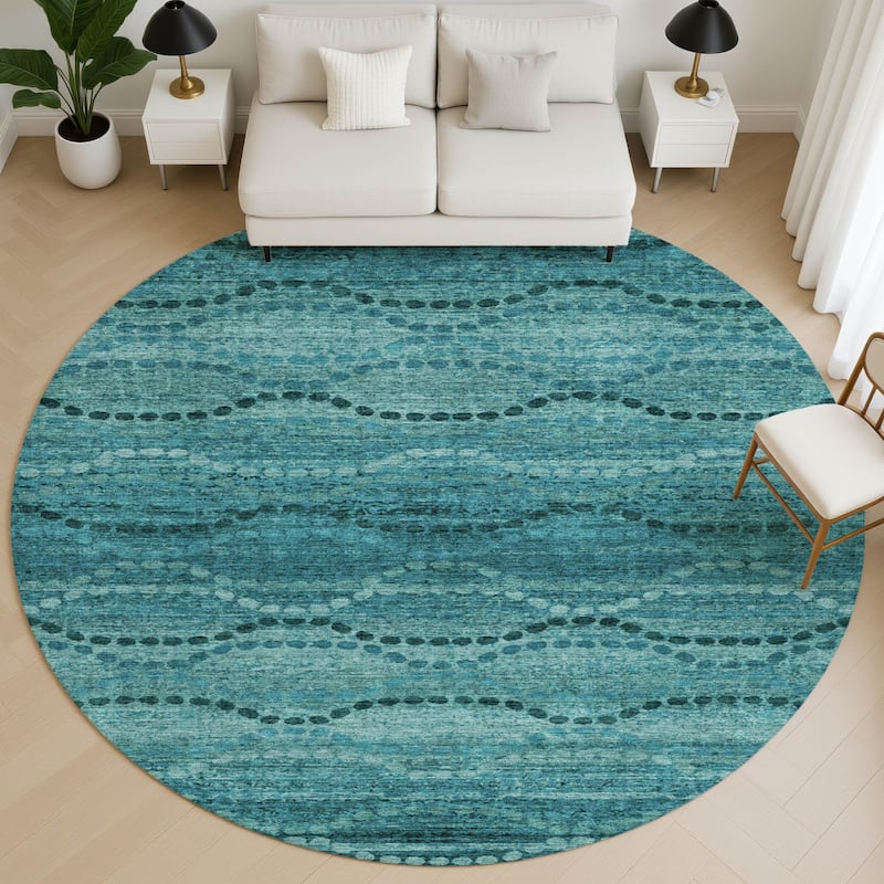 Premium Washable Super Soft Boho Stripes Mayfield Rug - Turquoise - 8' x 8'