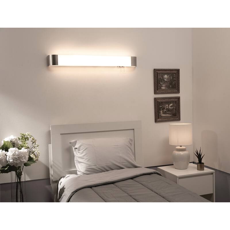 Allen 3-feet ADA Satin Nickel LED Overbed Fixture, White Acrylic Shade