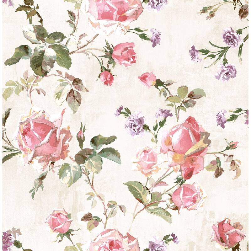 Seabrook Designs Vesper Floral Trail Unpasted Wallpaper - 20.5 in W x 33 ft. L - Vanilla & Metallic Sage