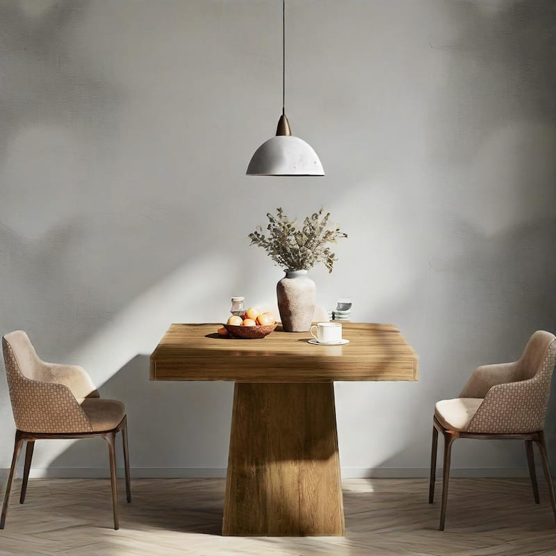 Rustic Farmhouse Square Dining Table 32 Inch Brown Wood Grain for 4 People with Heavy Duty Pedestal Base