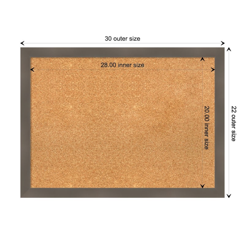 Edwin Clay Grey Wood Framed Natural Corkboard Bulletin Board - Board Size 28x20