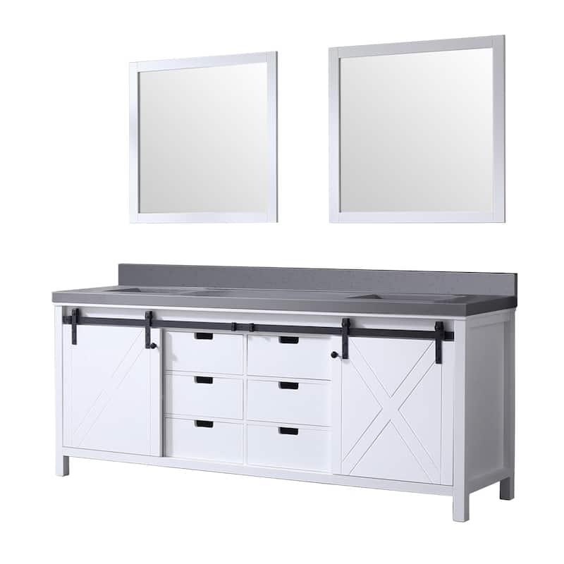Marsyas 84 in W x 22 in D White Double Bath Vanity, Grey Quartz Countertop and 34 in Mirrors