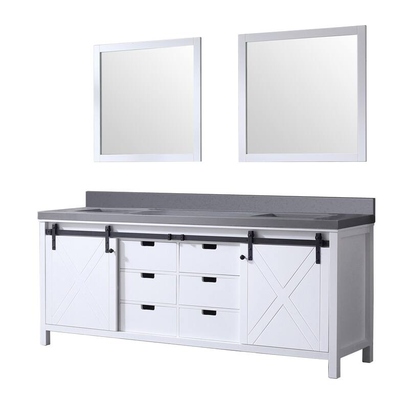 Marsyas Bath Vanity, Grey Quartz Countertop and Mirrors