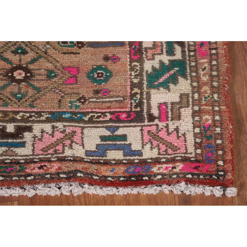 Geometric Hamedan Persian Vintage Runner Rug Handmade Wool Carpet - 3'7"x 8'9"