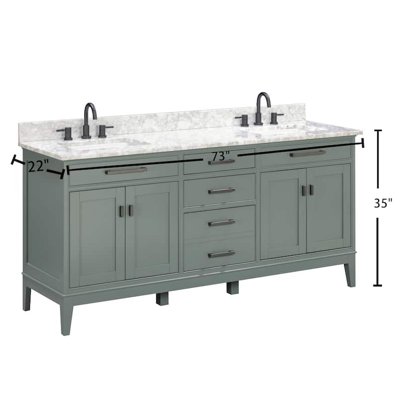 Madison 72 in. Double Sink Bathroom Vanity with Carrara Marble Top - 73"W x 22"D