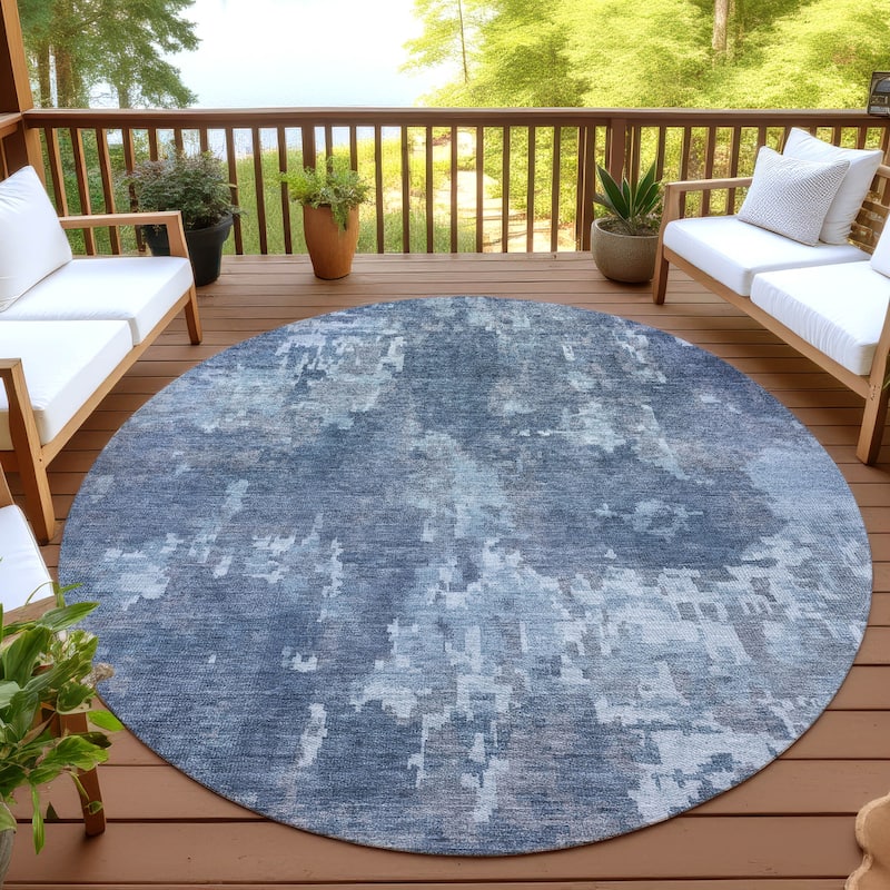 Machine Washable Indoor/ Outdoor Ombre Abstract Chantille Rug - Blue - 8' x 8'